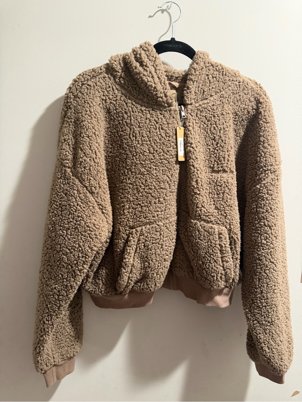 SKIMS Hooded Teddy Jacket in Beige Brown